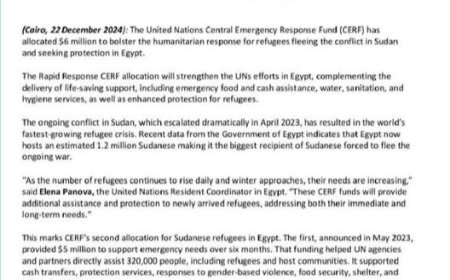 6 ملايين دولار من الأمم المتحدة للاجئين السودانيين في مصر