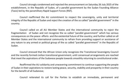 الاتحاد الإفريقي يدين تشكيل حكومة موازية ويؤكد شرعية السيادي