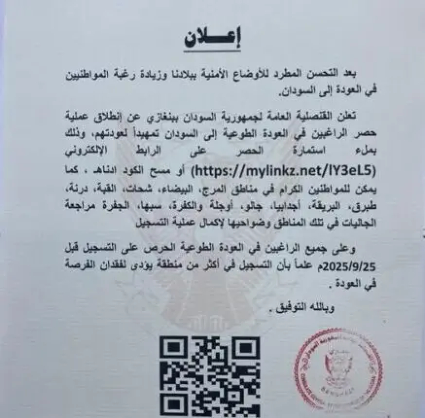 بدء عملية حصر الراغبين في العودة الطوعية من ليبيا الى السودان
