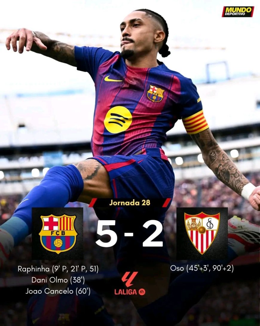 برشلونة يفوز على إشبيلية بخماسية ويحافظ على صدارة الليغا 