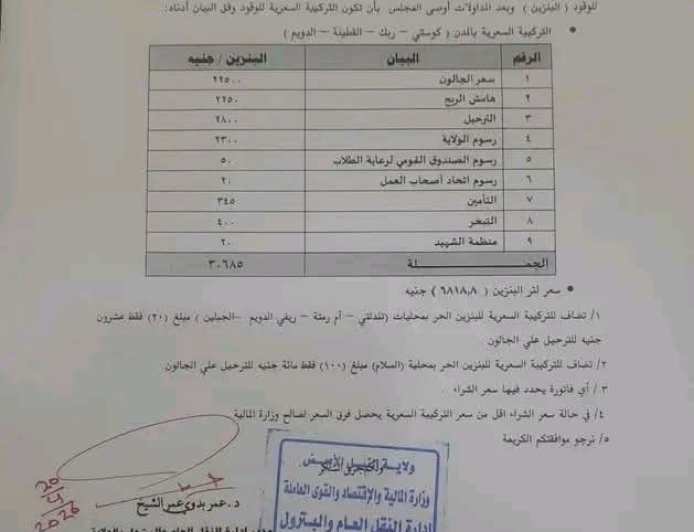 تسعيرة جديدة للوقود في النيل الأبيض 